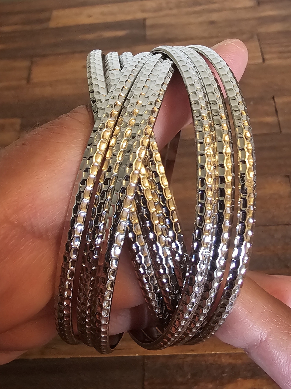 Park Lane Hammered Silver Bangle Set - Picture 2 of 4